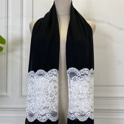 Pañuelo Bandana para Mujer con Encaje Blanco y Paneles Negros - Image 5