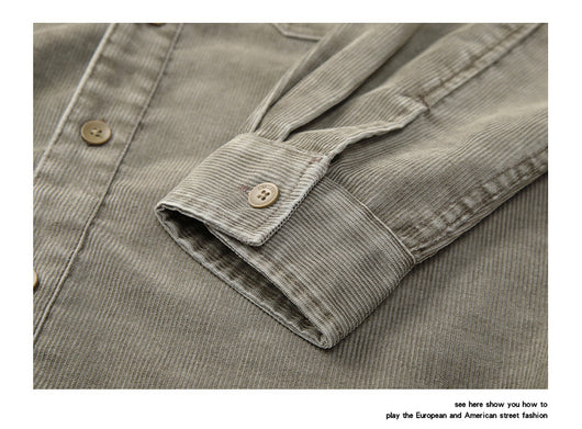 Camisa de Trabajo Pana Lavada Multi-Bolsillos Hombre - Versátil y Durable - Image 9