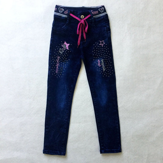 Jeans Ajustados para Niña con Cordones y Bordado de Diamantes