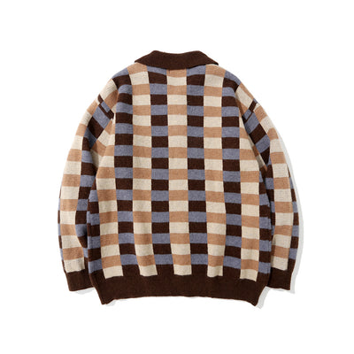 Suéter Polo Cuadros Hombre Estilo Urbano Corte Relajado - Image 4