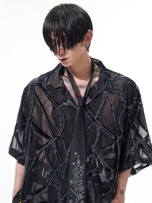 Camisa Manga Corta Translúcida con Patrón de Serpiente para Hombre - Image 3
