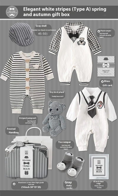 Conjunto de Regalo Elegante para Bebé Niño - Rayas Blancas y Gris - Image 17