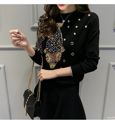 Suéter Tejido a Mano con Bordado de Diamantes - Blusa Dorada para Mujer - Image 17