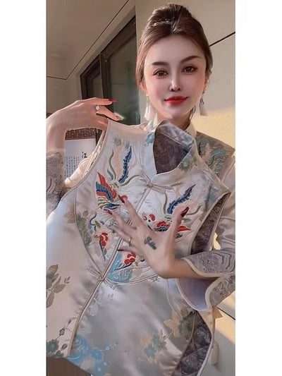 Chaleco Estilo Chino Retro para Mujer con Cuello Tipo Smoking y Cierre de Botones - Image 9