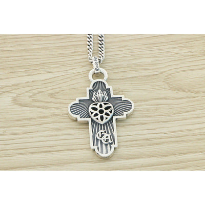 Collar de Plata Esterlina con Colgante Cruz y Flor de Cerezo Vintage Unisex - Image 4