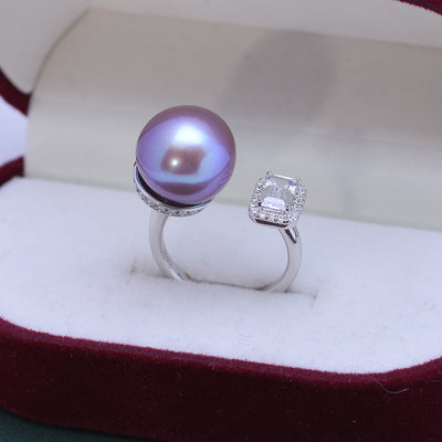 Anillo de Perla de Agua Dulce Blanca 12-13mm Plata 925 Estilo Cubo de Azúcar Ajustable - Image 11
