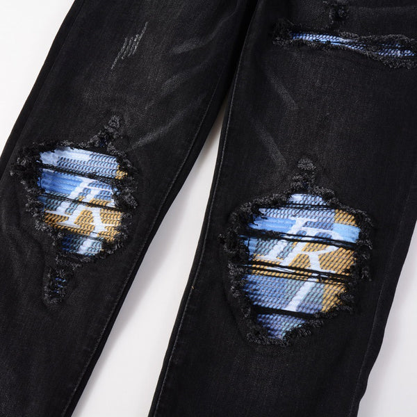 Jeans para Hombre con Parches de Letra Estilo Calle Americana