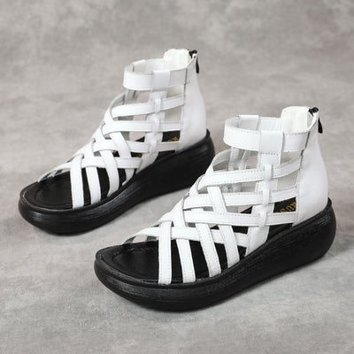 Sandalias Étnicas Retro con Cuña - Botas Tipo Sandalia de Cuero Genuino para Mujer - Image 4