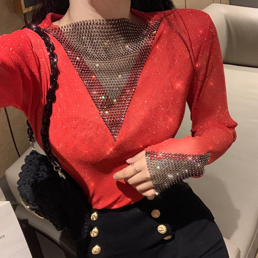 Blusa de Malla de Seda Otoñal Versátil con Mangas Largas - Image 10