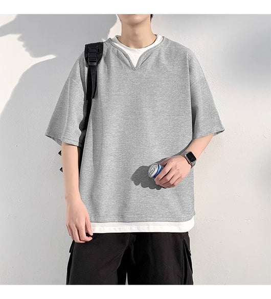 Playera de Verano Hombre Cuello Falso Dos Piezas Manga Corta Trendy - Image 18