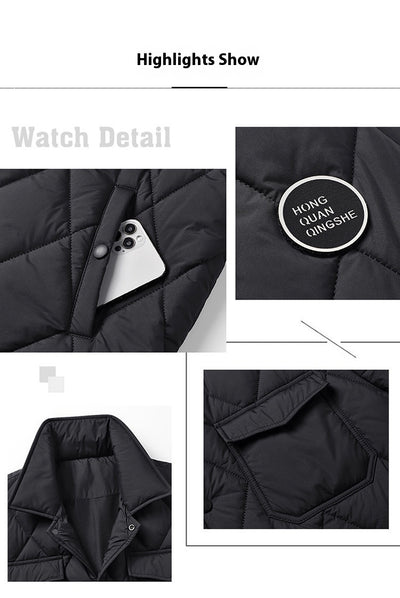 Abrigo Acolchado de Algodón para Hombre - Diseño Rombo Clásico Retro Talla Grande - Image 10