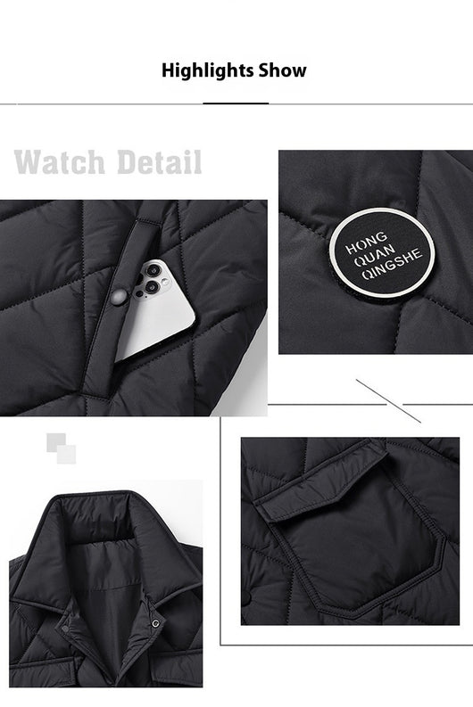 Abrigo Acolchado de Algodón para Hombre - Diseño Rombo Clásico Retro Talla Grande - Image 10