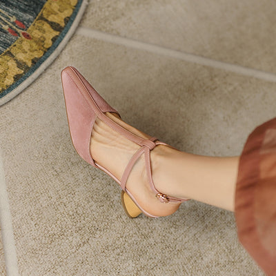 Sandalias Retro Francesas de Tacón Grueso con Hebilla en Gamuza para Mujer - Image 2
