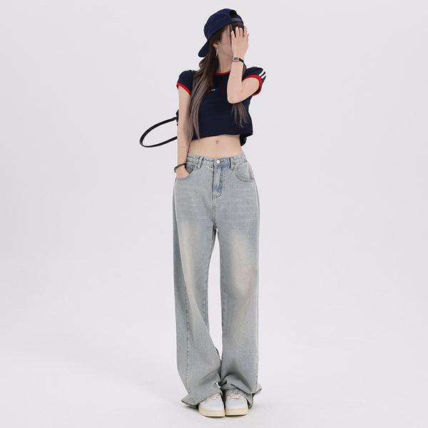 Pantalones Vaqueros Azul Celeste de Pierna Ancha para Mujer