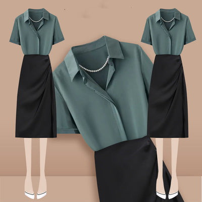 Blusa Satinada de Manga Corta con Cintura Alta para Mujer - Image 11