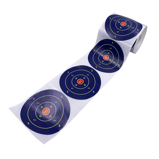 Roll of dark blue shooting target stickers with fluorescent yellow rings and numbers, and a red bullseye. - Image 9