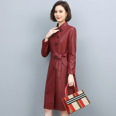 Abrigo Trench de Cuero para Mujer - Largo, Suelto y Elegante - Image 14