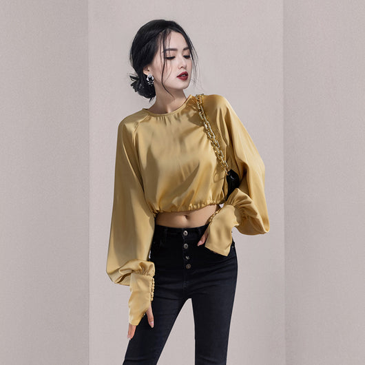 Blusa Cropped de Cuello Redondo con Manga Globo y Botones Simples - Image 11