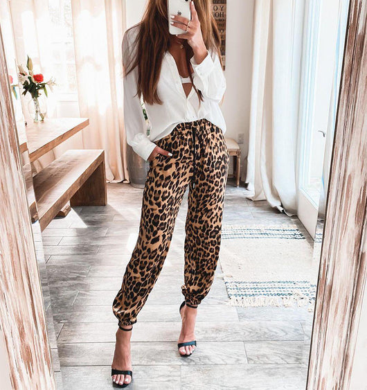Pantalones Casuales de Cintura Elástica con Estampado de Leopardo para Mujer - Image 2