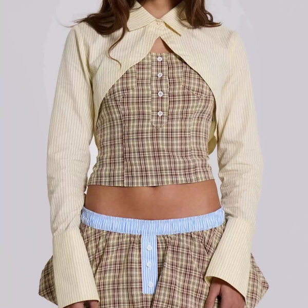 Blusa Corta Amarillo Pastel a Rayas - Estilo Casual y Fresco