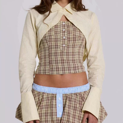Blusa Corta Amarillo Pastel a Rayas - Estilo Casual y Fresco