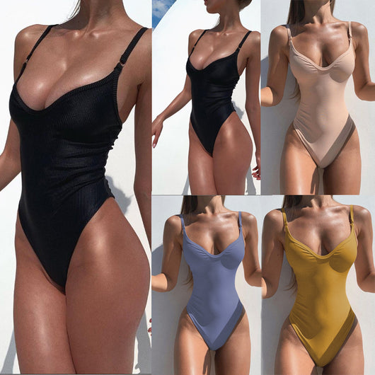 Traje de Baño Enterizo de Color Liso para Mujer