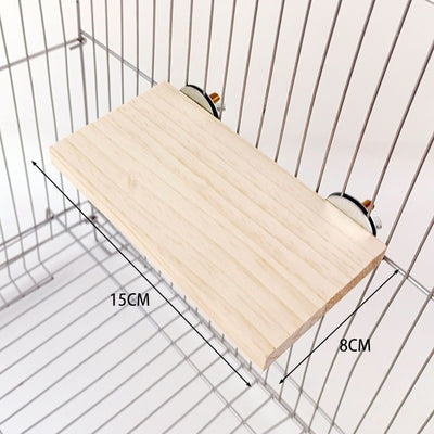 Semicircular solid wood bird cage platform with metal wingnut fasteners, designed for perching and playing. - Image 9
