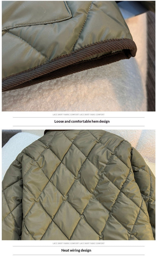 Chaqueta de Algodón Estampado Diamante - Suelta y Versátil - Image 9