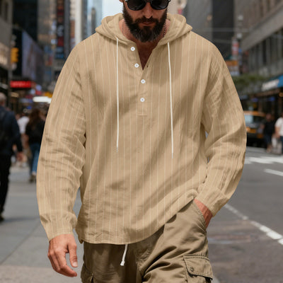 Camisa Lino Holgada Talla Grande Hombre a Rayas con Capucha - Image 31