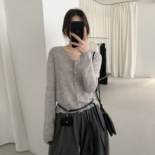 Cardigan Tejido con Encaje Efecto Hongo Arbóreo y Botones
