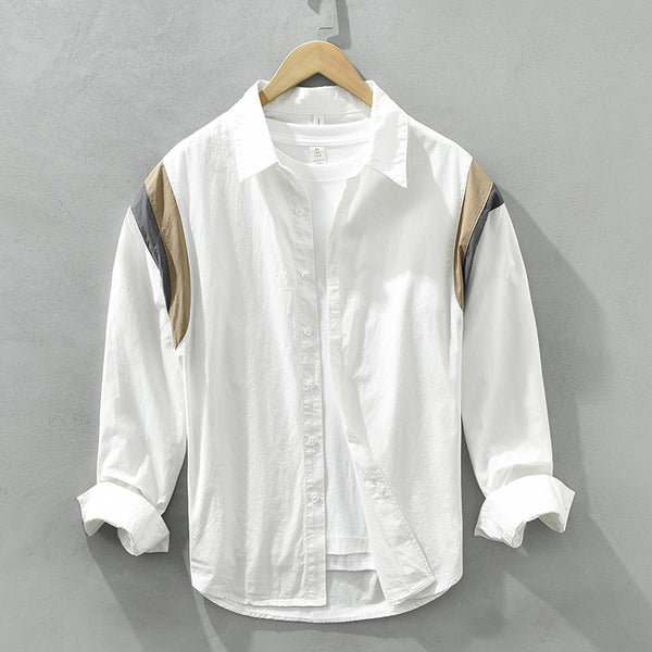 Camisa Manga Larga Estilo Japonés con Contraste de Colores