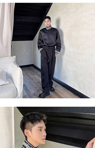 Camisa de Satén Elegante para Hombre con Cuello Mao y Detalles de Lentejuelas Brillantes - Image 16