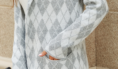 Cardigan Abrigo Cuadros Contraste con Tejido Pata de Gallo - Image 12