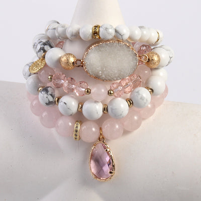 Pulsera de Cristal Natural Rosa con Agrupación de Cuarzo - Image 7
