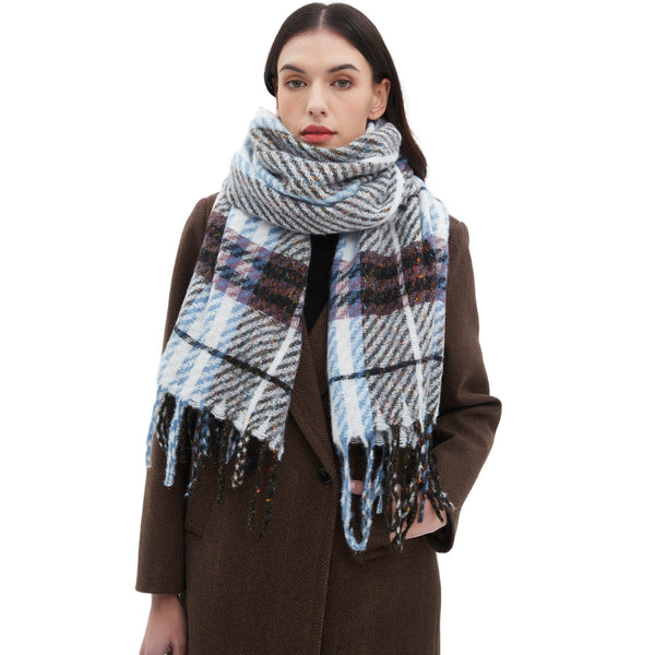 Bufanda Escocesa Unisex con Flecos y Borlas