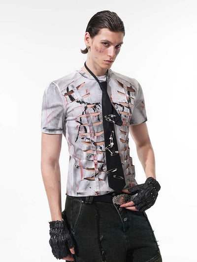 Playera Ajustada con Recortes Hueco para Hombre - Manga Corta Elástica - Image 5