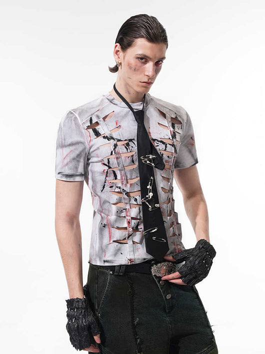 Playera Ajustada con Recortes Hueco para Hombre - Manga Corta Elástica - Image 5