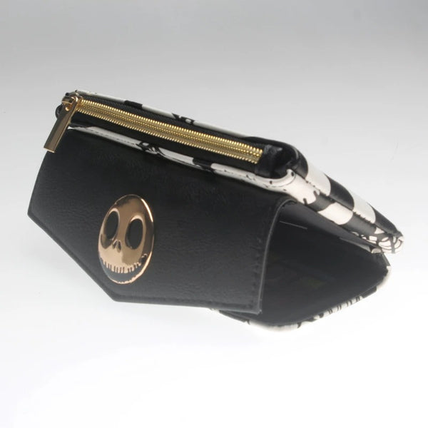 Cartera Larga con Calavera de Cuero PU - Billetera de Moda con Cierre de Hebilla