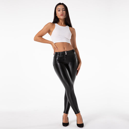 Pantalones de Cuero PU con Forro Térmico - Leggins Elásticos Cintura Media Talla Grande - Image 10