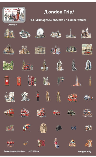 Set of 50 PET stickers featuring watercolor illustrations of a Greece tour, including buildings, landscapes, and food. - Image 21