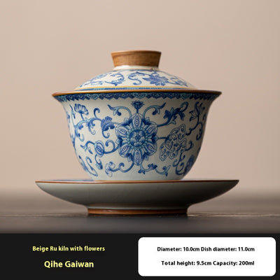 Juego de Taza Gaiwan Ru Ware Azul y Blanco - Té Tradicional Chino - Image 7