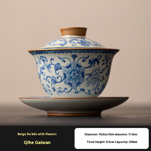 Juego de Taza Gaiwan Ru Ware Azul y Blanco - Té Tradicional Chino - Image 7
