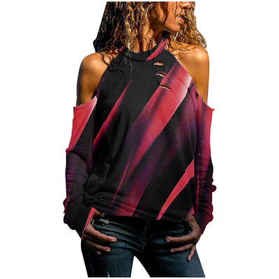 Blusa Estampada Halter Escotada de Manga Larga - Image 13