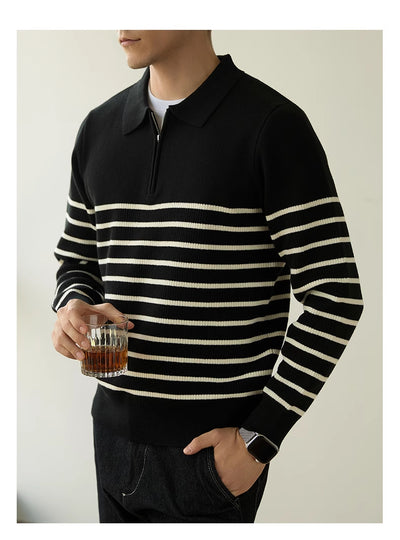 Suéter Business Casual con Cierre Medio y Rayas para Hombre - Image 10