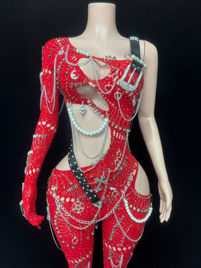 Jumpsuit Elegante con Cutouts y Cadena de Perlas para Mujer - Image 9