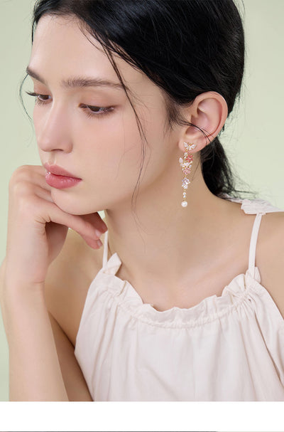 Aretes Mariposa Floral Desmontables con Circonitas Multicolor y Perla - Image 11