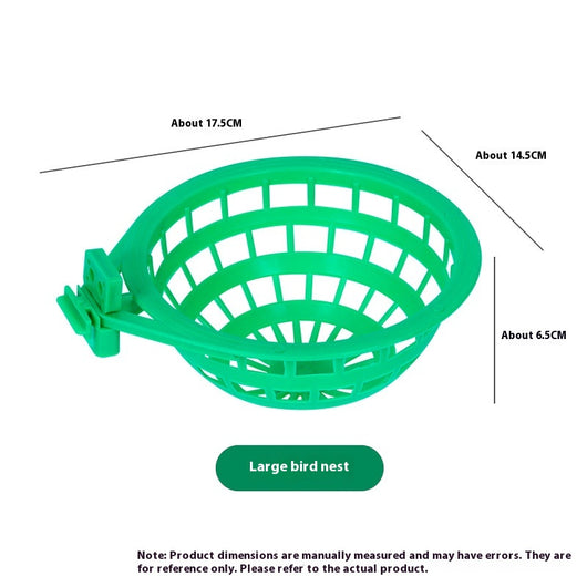 Green plastic bird nest with a grid design and an attached clip, measuring approximately 17.5cm wide. - Image 6