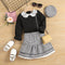 Conjunto Infantil 3 Piezas: Blusa de Encaje, Falda Cuadrillé y Gorro