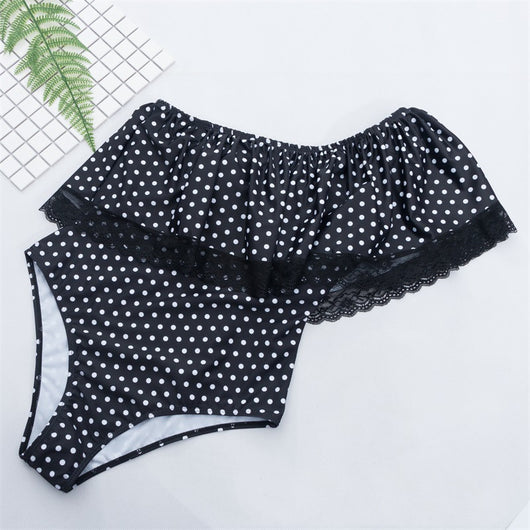 Traje de Baño Enterizo Triángulo con Volantes en Hombros y Lunares - Image 7