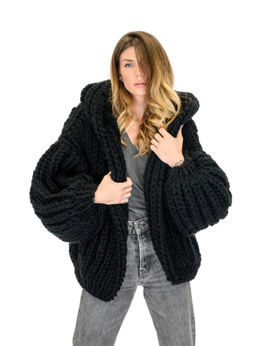 Cardigan Tejido a Mano Holgado con Capucha - Suéter Knit para Mujer - Image 20